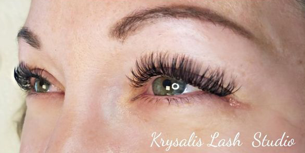Two eyes with lash extensions from Krysalis Lash Studio in Grand Rapids